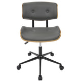Lumisource Lombardi Mid-Century Modern Adjustable Office Chair with Swivel in Walnut and Grey