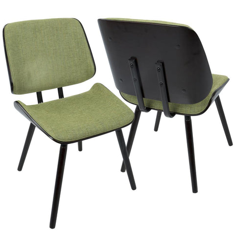 Lumisource Lombardi Mid-Century Modern Dining/Accent Chair in Espresso with Green Fabric - Set of 2