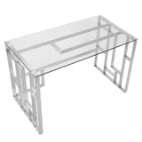 Lumisource Mandarin Contemporary Desk in Brushed Stainless Steel and Clear Glass