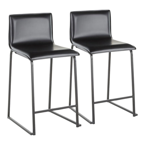 Lumisource Mara 26" Contemporary Counter Stool in Black Metal and Black Faux Leather - Set of 2