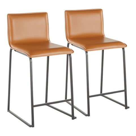 Lumisource Mara 26" Contemporary Counter Stool in Black Metal and Camel Faux Leather - Set of 2