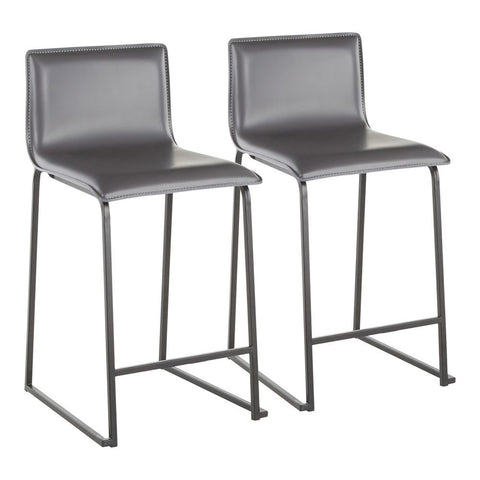 Lumisource Mara 26" Contemporary Counter Stool in Black Metal and Grey Faux Leather - Set of 2
