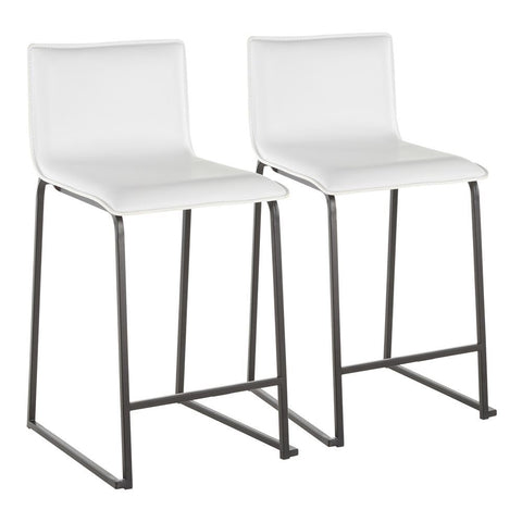 Lumisource Mara 26" Contemporary Counter Stool in Black Metal and White Faux Leather - Set of 2