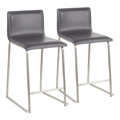 Lumisource Mara 26" Contemporary Counter Stool in Brushed Stainless Steel, and Grey Faux Leather - Set of 2