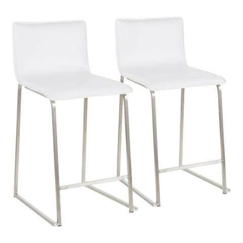 Lumisource Mara 26" Contemporary Counter Stool in Brushed Stainless Steel, and White Faux Leather - Set of 2