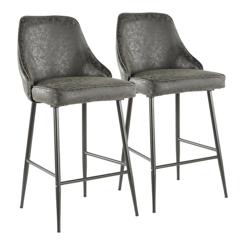 Lumisource Marcel Contemporary Counter Stool in Black Metal and Black Faux Leather - Set of 2