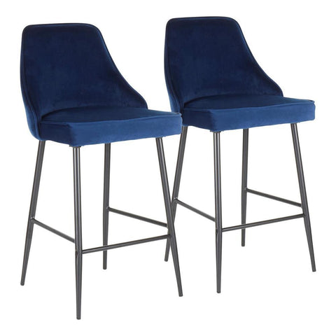Lumisource Marcel Contemporary Counter Stool in Black Metal and Navy Blue Velvet - Set of 2