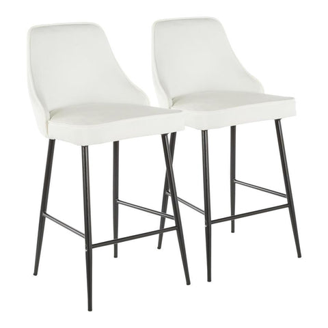 Lumisource Marcel Contemporary Counter Stool in Black Metal and White Velvet - Set of 2