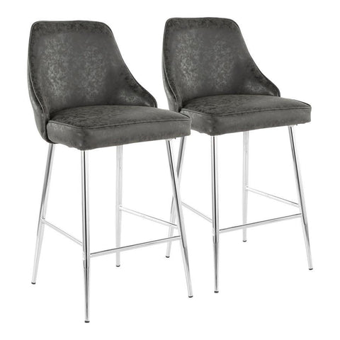 Lumisource Marcel Contemporary Counter Stool in Chrome and Black Faux Leather - Set of 2