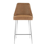 Lumisource Marcel Contemporary Counter Stool in Chrome and Brown Faux Leather - Set of 2