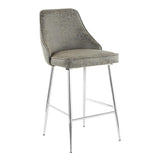 Lumisource Marcel Contemporary Counter Stool in Chrome and Grey Faux Leather - Set of 2