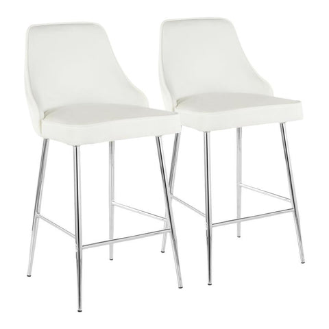 Lumisource Marcel Contemporary Counter Stool in Chrome and White Velvet - Set of 2