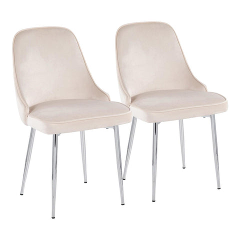 Lumisource Marcel Contemporary Dining Chair with Chrome Frame and Cream Velvet Fabric - Set of 2