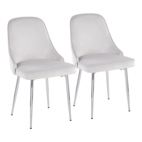 Lumisource Marcel Contemporary Dining Chair with Chrome Frame and Stormy White Velvet Fabric - Set of 2