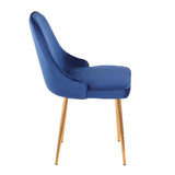 Lumisource Marcel Contemporary Dining Chair with Gold Frame and Blue Velvet Fabric - Set of 2