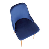 Lumisource Marcel Contemporary Dining Chair with Gold Frame and Blue Velvet Fabric - Set of 2