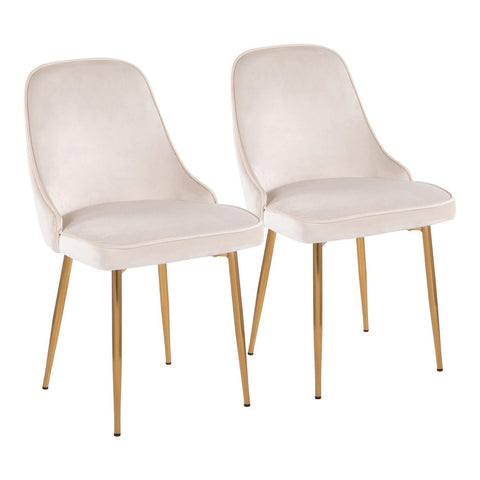 Lumisource Marcel Contemporary Dining Chair with Gold Frame and Cream Velvet Fabric - Set of 2