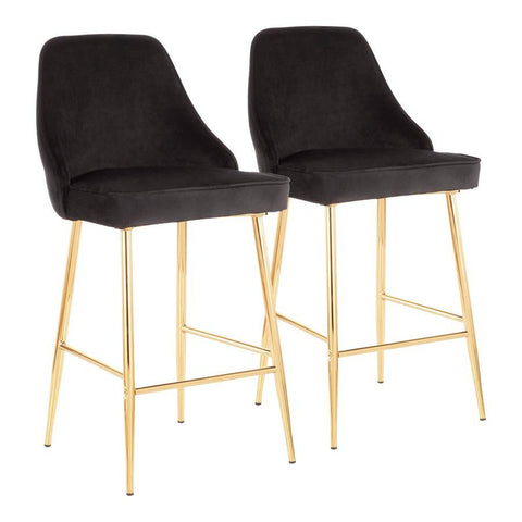 Lumisource Marcel Contemporary/Glam Counter Stool in Gold Metal and Black Velvet - Set of 2