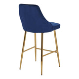 Lumisource Marcel Contemporary/Glam Counter Stool in Gold Metal and Blue Velvet - Set of 2