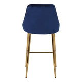 Lumisource Marcel Contemporary/Glam Counter Stool in Gold Metal and Blue Velvet - Set of 2