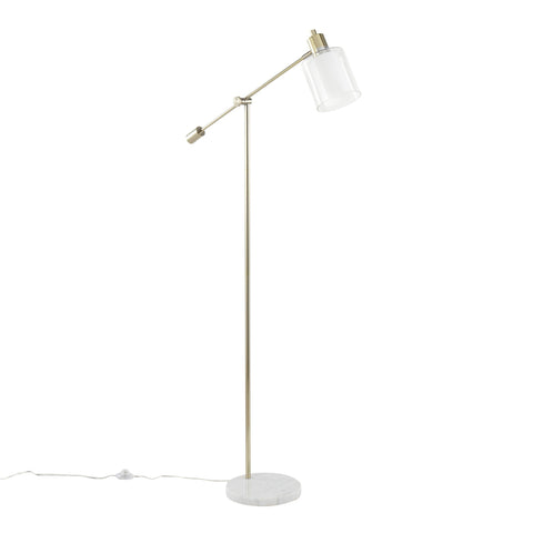 Lumisource Marcel Contemporary/Glam Floor Lamp in White Marble and Gold Metal with Clear and Frosted Glass Shade