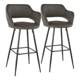 Lumisource Margarite Contemporary Barstool in Black Metal and Grey Faux Leather - Set of 2