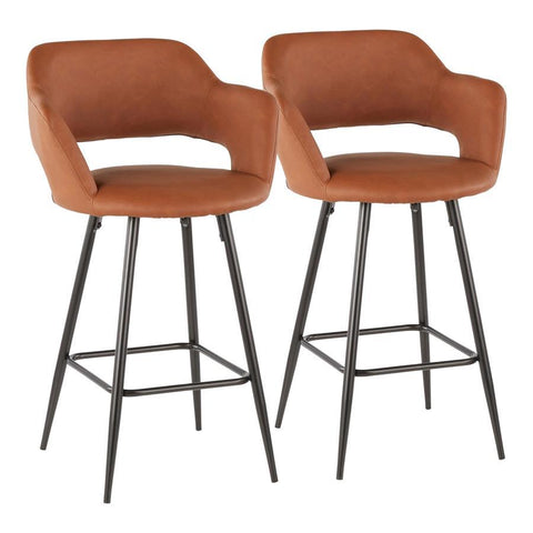 Lumisource Margarite Contemporary Counter Stool in Black Metal and Brown Faux Leather - Set of 2