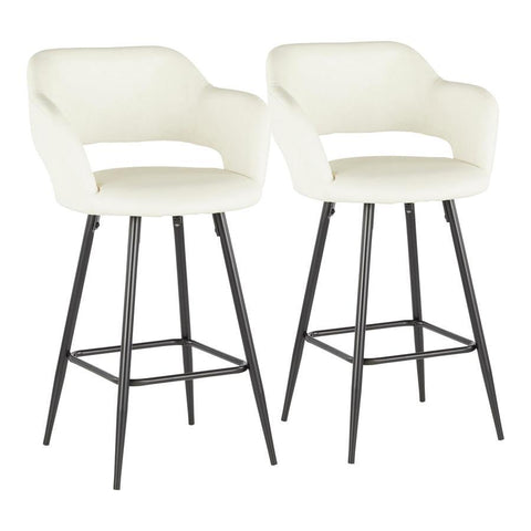 Lumisource Margarite Contemporary Counter Stool in Black Metal and Cream Faux Leather - Set of 2