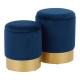 Lumisource Marla Contemporary/Glam Nesting Ottoman Set in Gold Metal and Blue Velvet
