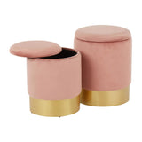 Lumisource Marla Contemporary/Glam Nesting Ottoman Set in Gold Metal and Pink Velvet