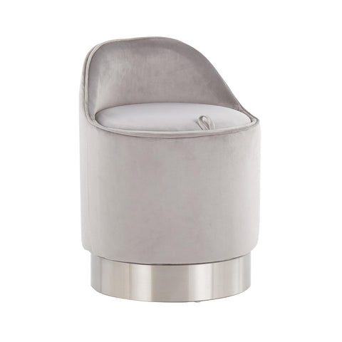 Lumisource Marla Contemporary/Glam Vanity Stool in Chrome and Silver Velvet