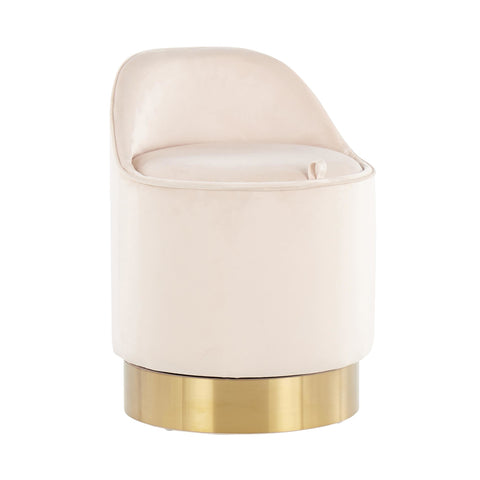 Lumisource Marla Contemporary/Glam Vanity Stool in Gold Steel and Cream Velvet