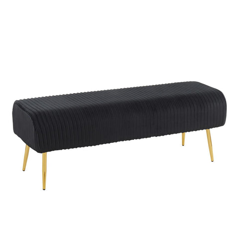 Lumisource Marla Glam Pleated Bench in Gold Steel and Black Velvet