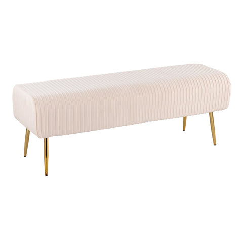 Lumisource Marla Glam Pleated Bench in Gold Steel and Cream Velvet