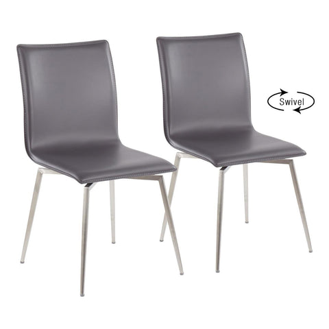 Lumisource Mason Contemporary Upholstered Chair in Brushed Stainless Steel and Grey Faux Leather - Set of 2