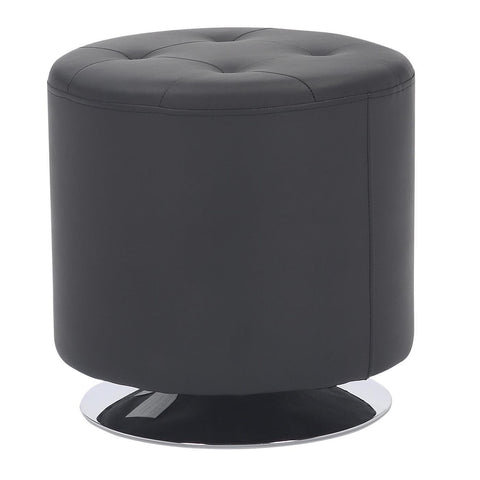 Lumisource Mason Round Swivel 17" Contemporary Ottoman in Chrome Metal and Black Faux Leather