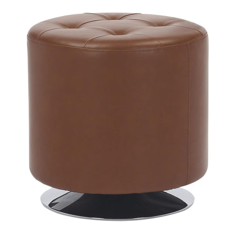 Lumisource Mason Round Swivel 17" Contemporary Ottoman in Chrome Metal and Camel Faux Leather