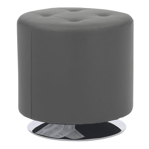Lumisource Mason Round Swivel 17" Contemporary Ottoman in Chrome Metal and Grey Faux Leather