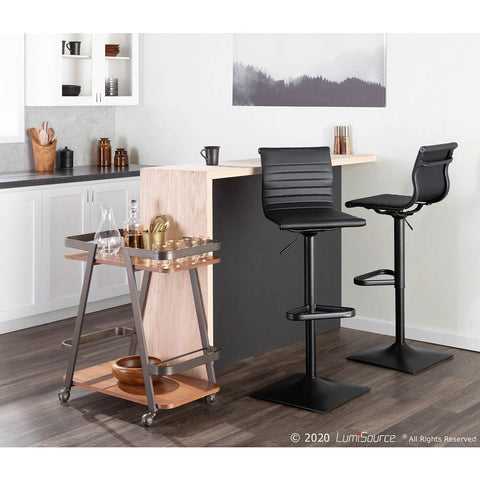 Lumisource Masters Contemporary Barstool in Black Metal and Black Faux Leather