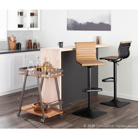 Lumisource Masters Contemporary Barstool in Black Metal and Camel Faux Leather