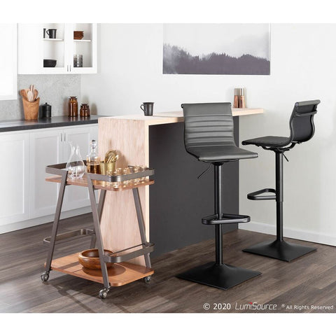 Lumisource Masters Contemporary Barstool in Black Metal and Grey Faux Leather