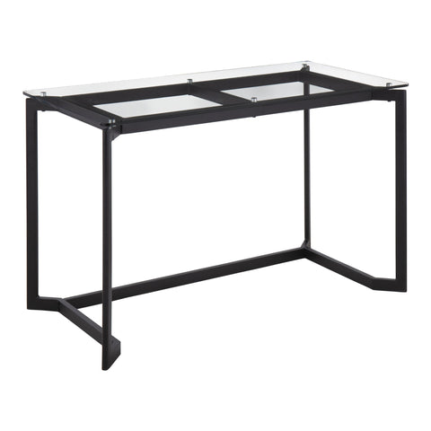 Lumisource Masters Modern Office Desk in Black Steel with Clear Glass Top