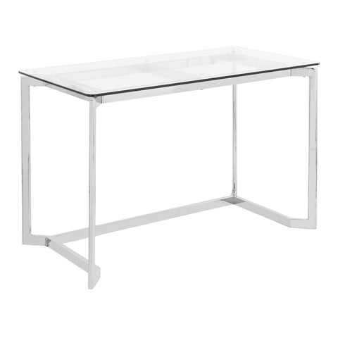 Lumisource Masters Modern Office Desk in Mirrored Chrome with Clear Glass Top