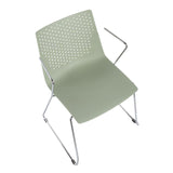Lumisource Matcha Contemporary Chair in Chrome and Green - Set of 2