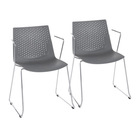 Lumisource Matcha Contemporary Chair in Chrome and Grey - Set of 2