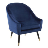 Lumisource Matisse Contemporary/Glam Accent Chair in Blue Velvet with Gold Accent