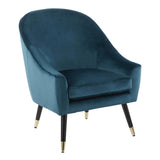 Lumisource Matisse Contemporary/Glam Accent Chair in Teal Velvet with Gold Accent