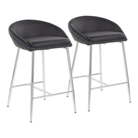 Lumisource Matisse Glam 26" Counter Stool with Chrome Frame and Black Faux Leather - Set of 2
