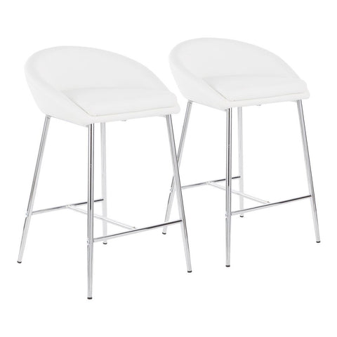 Lumisource Matisse Glam 26" Counter Stool with Chrome Frame and White Faux Leather - Set of 2