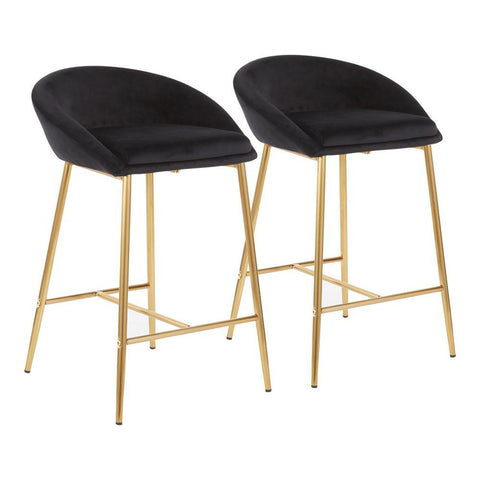 Lumisource Matisse Glam 26" Counter Stool with Gold Frame and Black Velvet - Set of 2